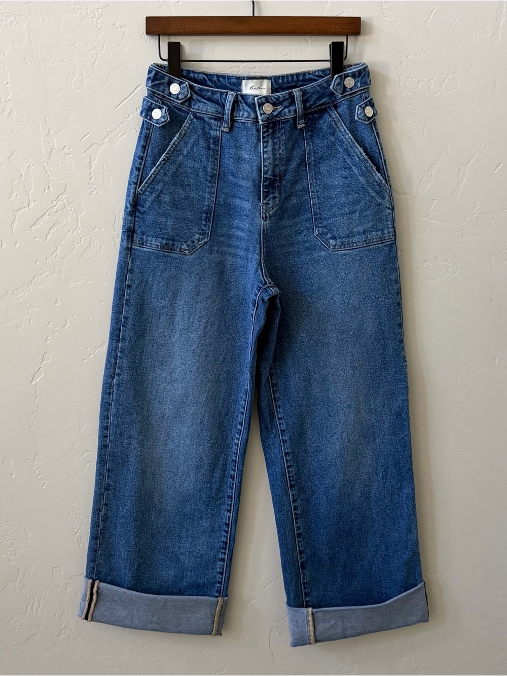KanCan Haylee 90s Wide Leg Jeans Ultra High Rise Dark Wash Cuffed 7/27 - Picture 2 of 12